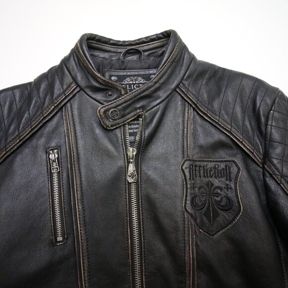 Affliction Black Premium Limited Leather Jacket Mens L fits Slim Cross Back Moto - Picture 8 of 16